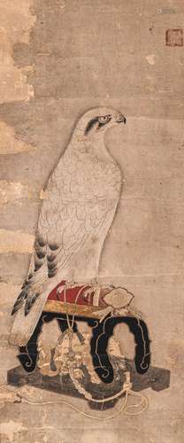 AN ANNONYMOUS PAINTING OF A FALCON, INK AND COLOUR ON PAPER