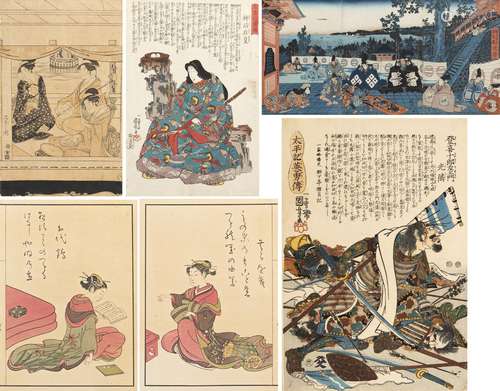 A GROUP OF VARIOUS WOODBLOCK PRINTS AND A TRIPTYCH