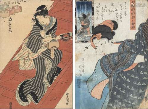 TWO BIJIN WOODBLOCK PRINTS BY TOYOKUNI ET AL.