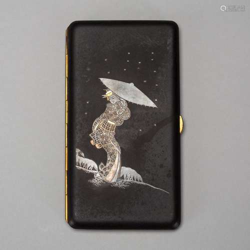 A GOLD- AND SILVER-INLAID IRON 'BIJIN' CASE