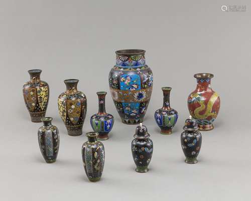 GROUP OF TEN CLOISONNÉ VASES