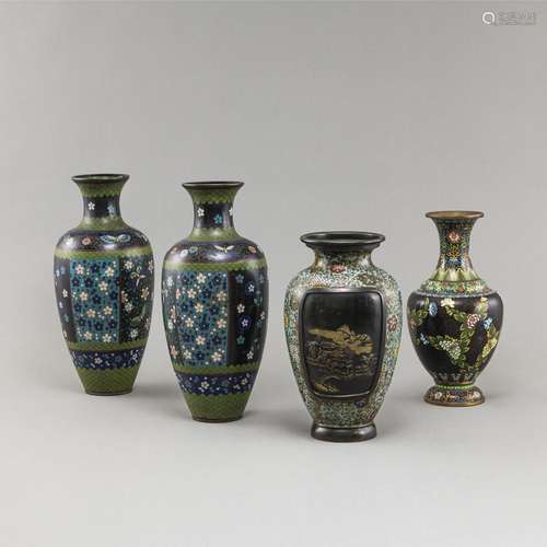 FOUR LARGE CLOISONNÉ VASES WITH FLORAL DECORATION