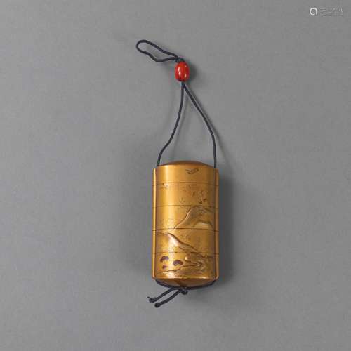 A FIVE-CASE INTRO WITH GOLD LACQUER DECORATION OF CRANES IN ...