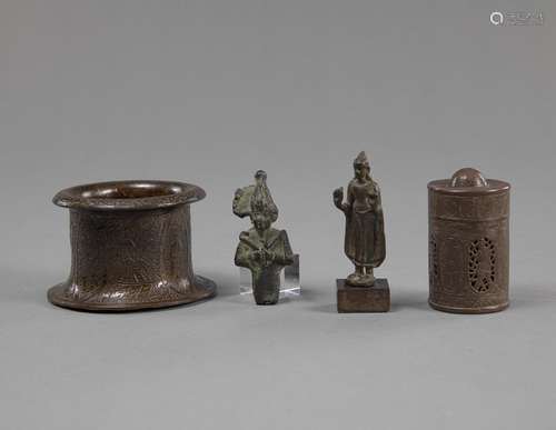 A GROUP OF WORKS OF ART, E.G. A MORTAR, SMALL BUDDHA FIGURE