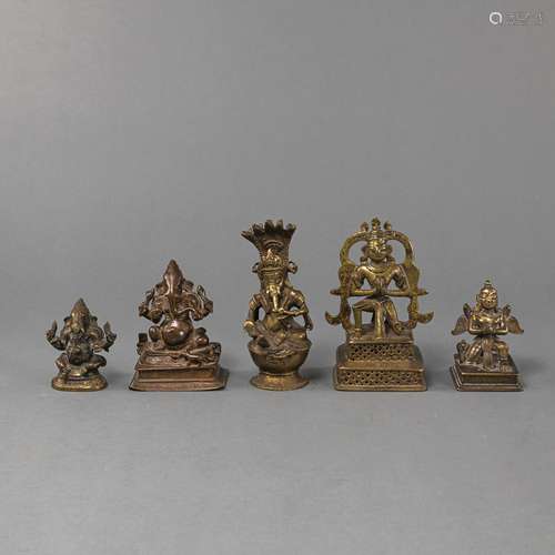 FIVE BRONZE FIGURES OF GANESHA AND GARUDA