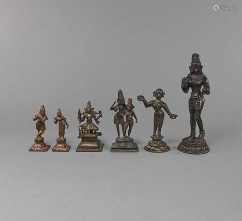 SIX BRONZE FIGURES OF LAKSHMI, VISHNU, RADHA ET AL.