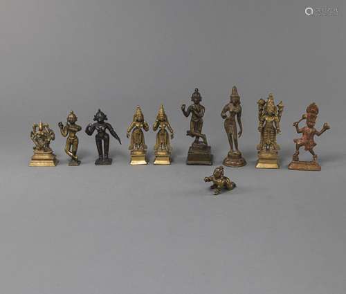 TEN BRONZE FIGURES OF VISHNU, KRISHNA, LAKSHMI ET AL.