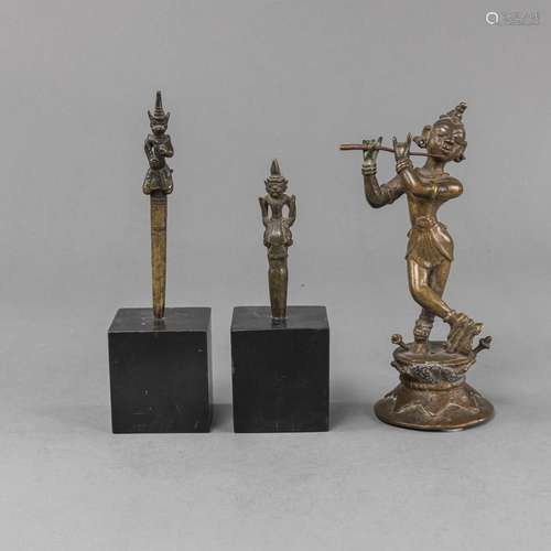 THREE BRONZE FIGURES, E.G. FLUTE PLAYING KRISHNA