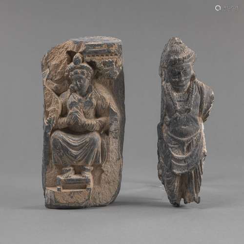 TWO GRAY SCHIST FRAGMENTS OF BODHISATTVAS