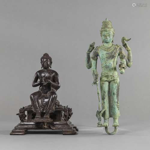 A BRONZE FIGURE OF AVALOKITESHVARA AND A BRONZE FIGURE OF BU...