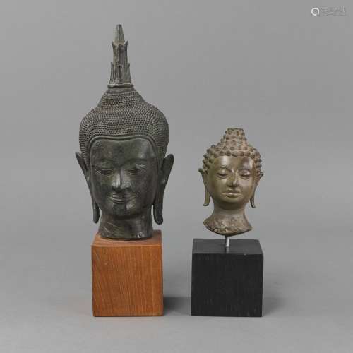 TWO BRONZE HEADS OF BUDDHA