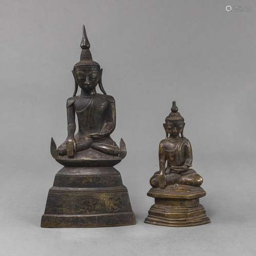 TWO BRONZE FIGURES OF BUDDHA