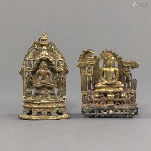 TWO SILVER-INLAID BRONZE JAIN SHRINES WITH ENGRAVED INSCRIPT...