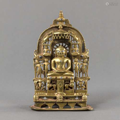 AN ENGRAVED SILVER- AND COPPER INLAID BRONZE SHRINE OF JAIN ...