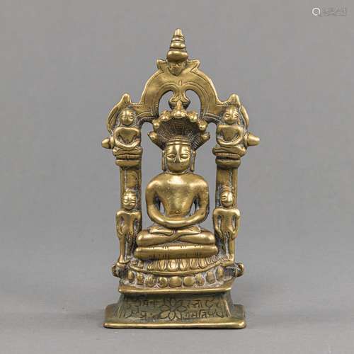 AN INSCRIBED JAIN ALTAR BRONZE FIGURE PROBABLY OF PARSHVANAT...