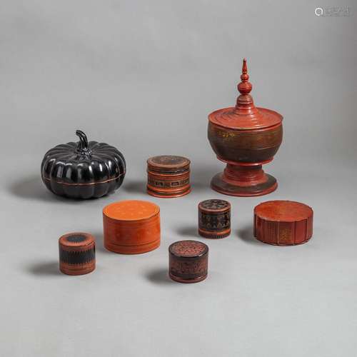 EIGHT BACK- AND RED-LACQUER BETEL NUT BOXES