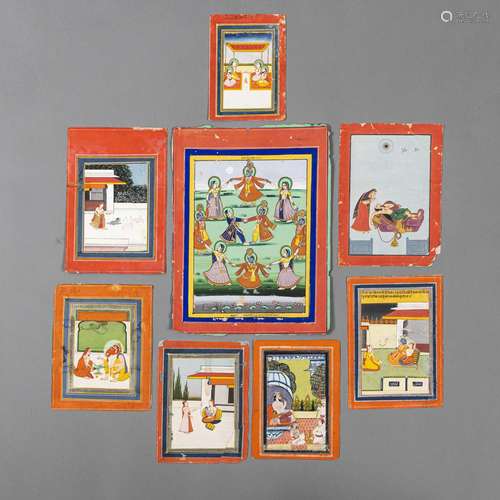 EIGHT MINIATURE PAINTINGS DEPICTING GANESHA, KRISHNA ET AL.