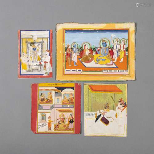 FOUR MINIATURE PAINTINGS DEPICTING KRISHNA ET AL.