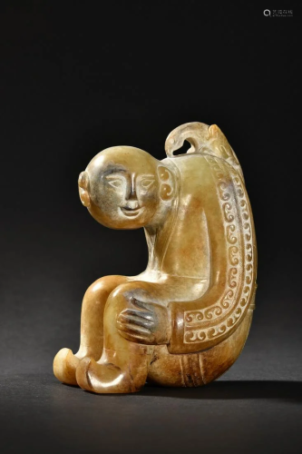 A Rare Jade Carved Figure-From Ornament