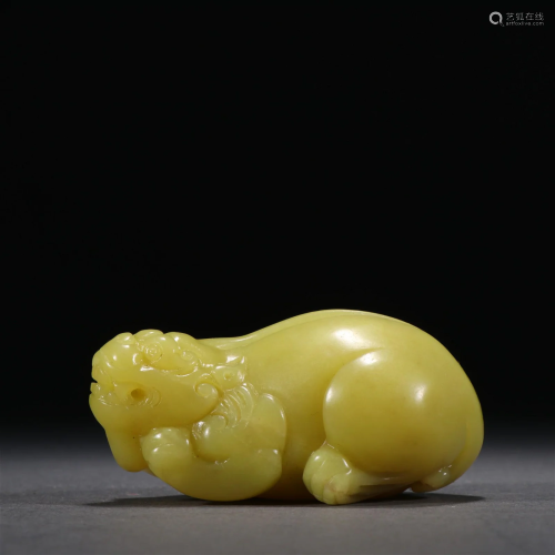 A Delicate Yellow Jade Carved Beast Ornament
