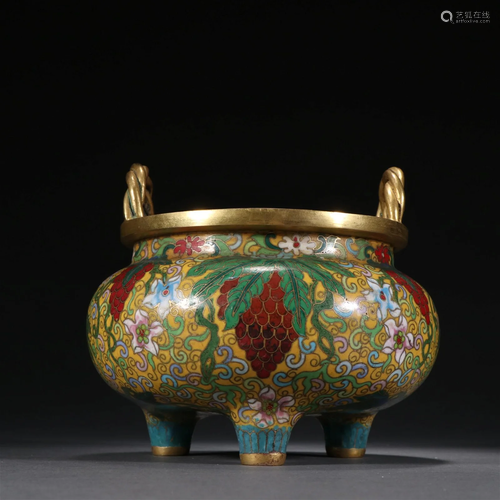 A Fine Gilt-bronze Cloisonne Flower Censer