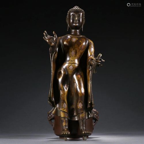 A Fine Gilt-bronze Standing Buddha