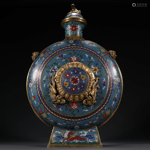 A Rare Gilt-bronze Cloisonne Flat Bottle