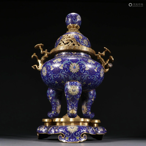 A Rare Gilt-bronze Cloisonne Flower Censer