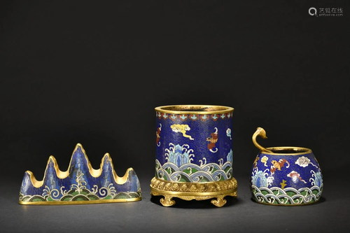 A Set of Gilt-bronze Cloisonne Stationery