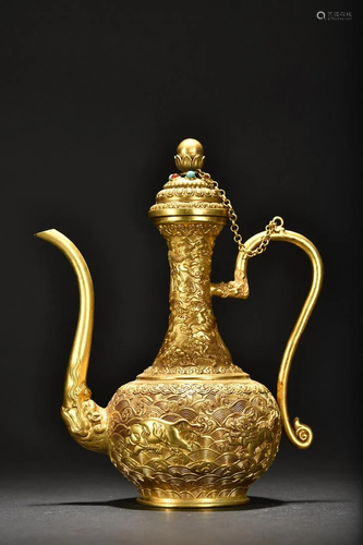 A Rare Gilt-bronze Dragon Pattern Ewer