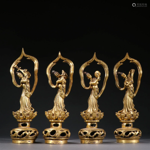 A Set of Rare Gilt-bronze Dancing Girls