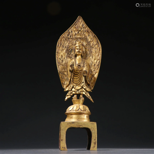 A Delicate Gilt-bronze Figure of Bench Buddha