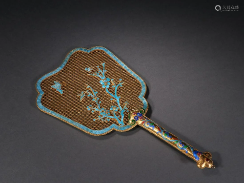 A Very Rare Gilt-bronze Inlaid Gems Fan