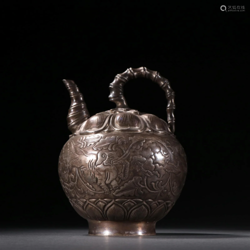 A Fine Silver Pot With Flower Pattern