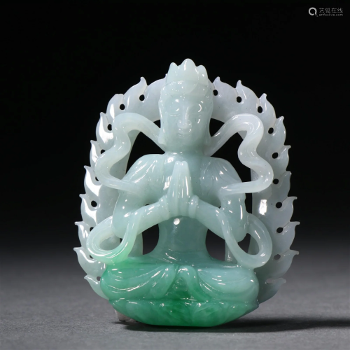 A Top Jadeite Figure of Guanyin Pendant