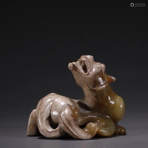 A Fine Old Jade Carved Beast Ornament