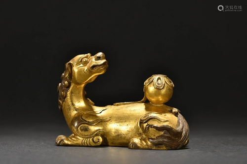 A Delicate Gilt-bronze Beast Paperweight