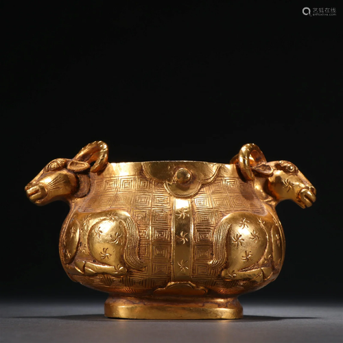 A Delicate Gilt-bronze Double sheep Ears Censer