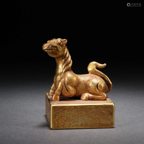 A Fine Gilt-bronze Beast Seal