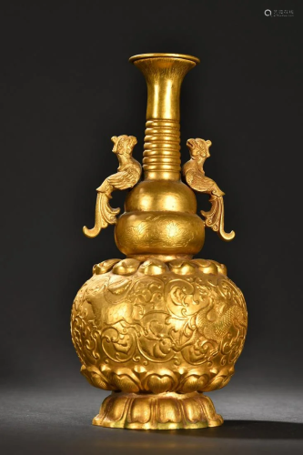 A Fine Gilt-bronze Dragon and Phoenix Vase