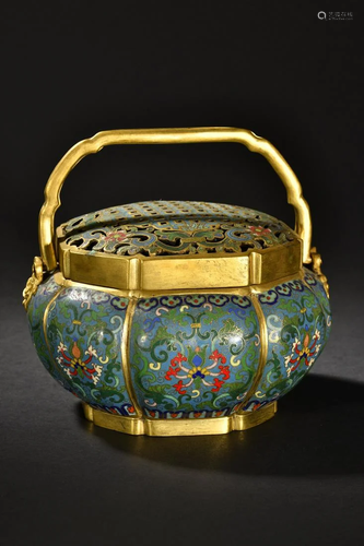 A Fine Gilt-bronze Cloisonne 'Ba Bao' Pattern Hand...