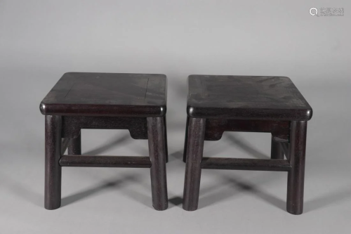 A Pair of Zitan Wood Foursquare Stools