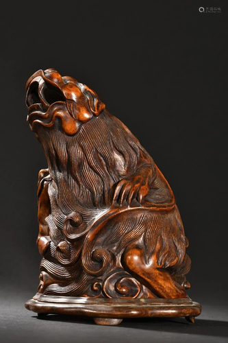 A Rare Bamboo Carved Lion Ornament