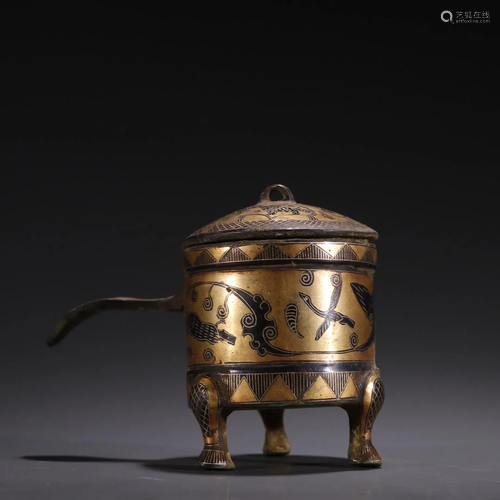 A Delicate Bronze Inlaid Gold and Silver Censer