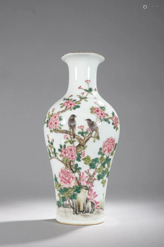 A Delicate Famille-rose Flower and Bird Vase