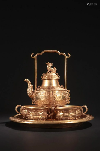 A Set of Gilt-bronze Teapot and Cups