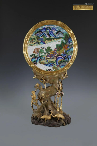 A Top Gilt-bronze Cloisonne 'Landscape' Screnn