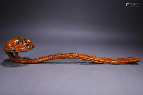 A Delicate Huangyang Wood Carved 'Shou Tao' Ruyi S...