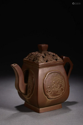 A Rare Zisha Square Teapot