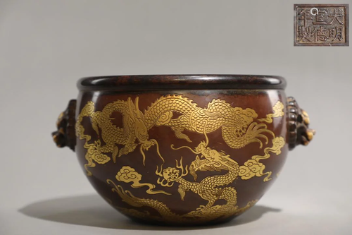 A Fine Gilt-Copper Dragon Pattern Pot Cylinder